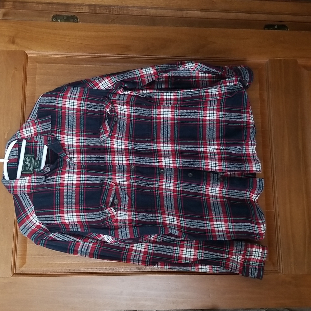Mens Woolrich Flannel Shirt Size Medium 100% Cotton Red, White, & Blue